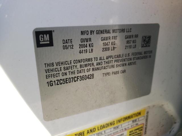 1G1ZC5E07CF360428 - 2012 CHEVROLET MALIBU 1LT 白色 照片 12