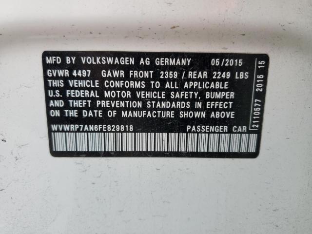 WVWRP7AN6FE829818 - 2015 VOLKSWAGEN CC EXECUTIVE WHITE photo 12