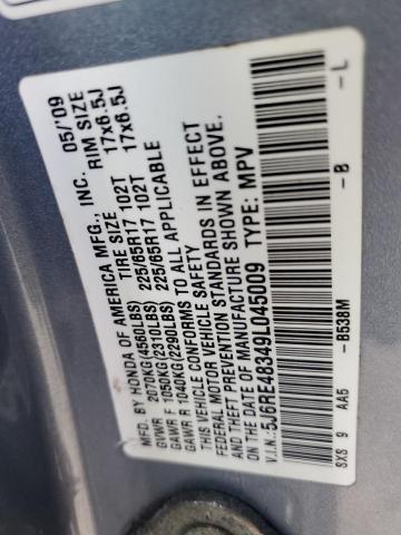 5J6RE48349L045009 - 2009 HONDA CR-V LX SILVER photo 13