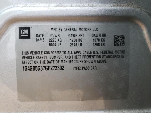 1G4GB5G37GF273302 - 2016 BUICK LACROSSE SILVER photo 12