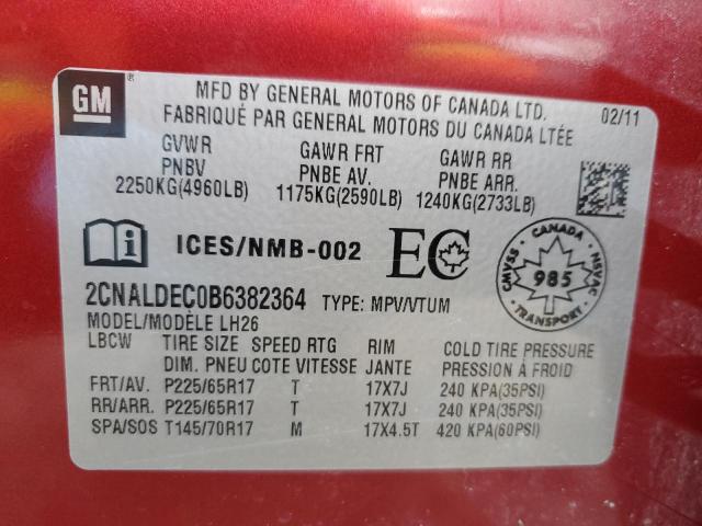 2CNALDEC0B6382364 - 2011 CHEVROLET EQUINOX LT RED photo 14