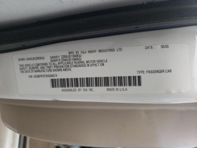 4S3BP676764304574 - 2006 SUBARU LEGACY GT LIMITED WHITE photo 12