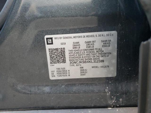 3GNCJKSBXKL312389 - 2019 CHEVROLET TRAX LS CHARCOAL photo 12