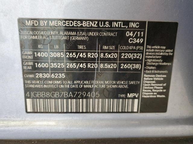 4JGBB8GB7BA729405 - 2011 MERCEDES-BENZ ML 350 4MATIC BLUE photo 14