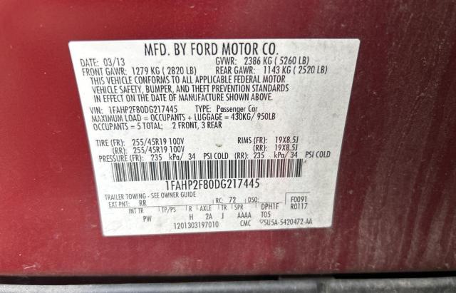 1FAHP2F80DG217445 - 2013 FORD TAURUS LIMITED RED photo 10