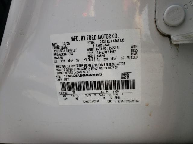 1FM5K8AB5MGA86803 - 2021 FORD EXPLORER POLICE INTERCEPTOR Սպիտակ լուսանկար 13