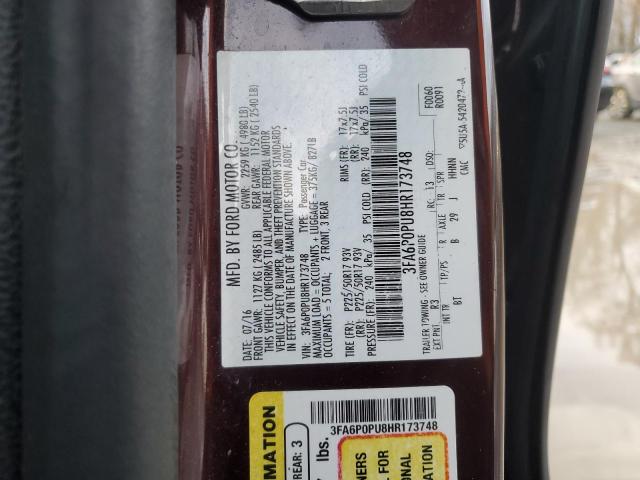 3FA6P0PU8HR173748 - 2017 FORD FUSION SE PHEV MAROON photo 13