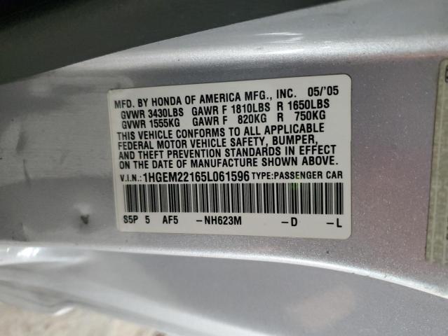 1HGEM22165L061596 - 2005 HONDA CIVIC DX VP Gümüş foto 12