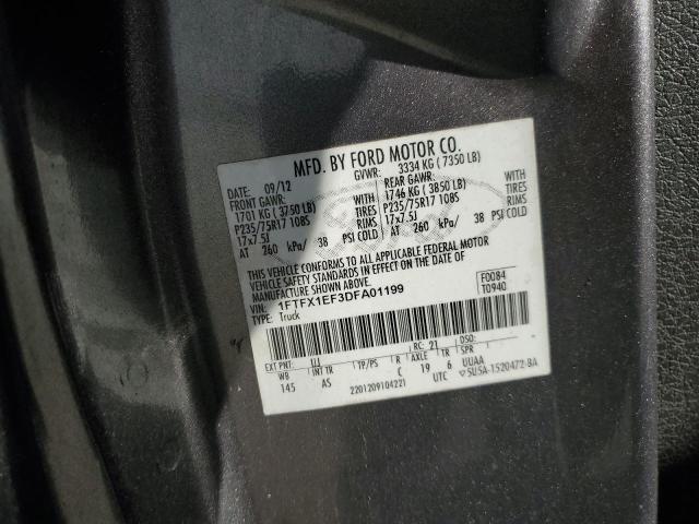 1FTFX1EF3DFA01199 - 2013 FORD F150 SUPER CAB GRAY photo 12