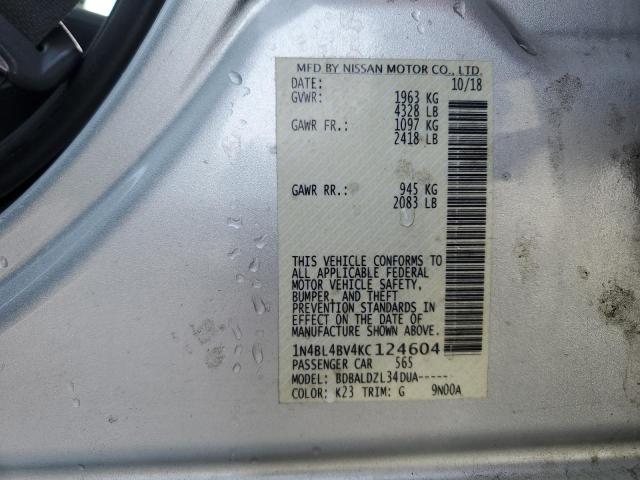 1N4BL4BV4KC124604 - 2019 NISSAN ALTIMA S SILVER photo 13