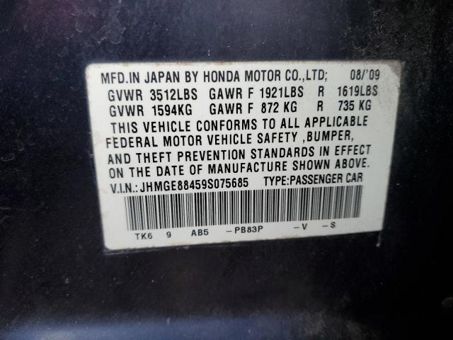 JHMGE88459S075685 - 2009 HONDA FIT SPORT BLUE photo 12