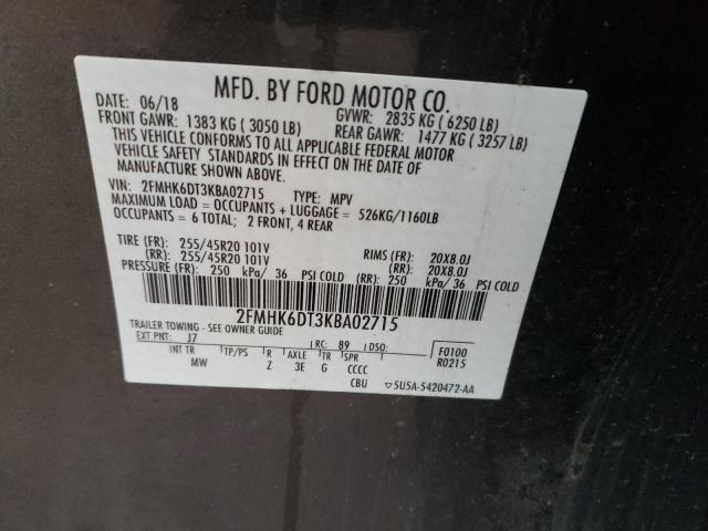 2FMHK6DT3KBA02715 - 2019 FORD FLEX LIMITED GRAY photo 13