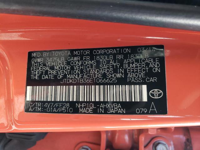 JTDKDTB36E1066625 - 2014 TOYOTA PRIUS C ORANGE photo 14