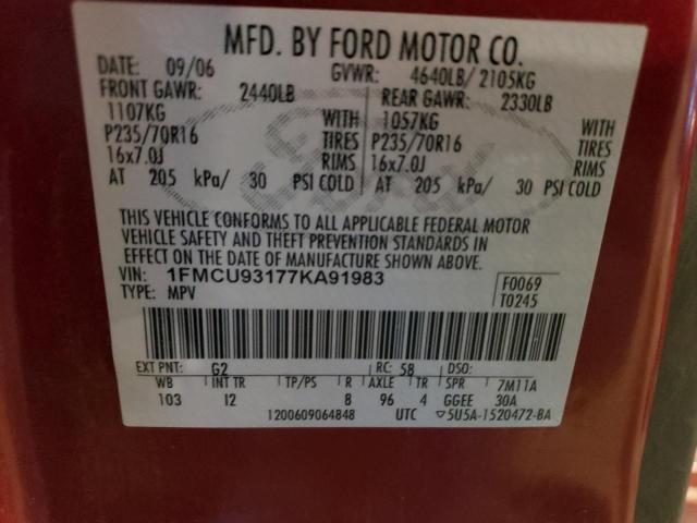 1FMCU93177KA91983 - 2007 FORD ESCAPE XLT RED photo 13