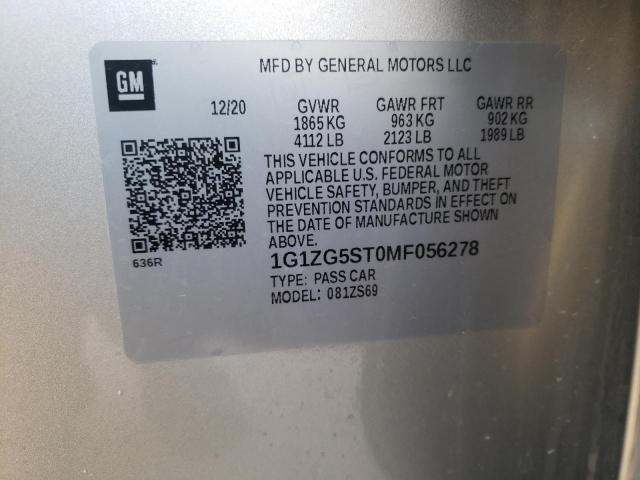 1G1ZG5ST0MF056278 - 2021 CHEVROLET MALIBU RS 银色 照片 13