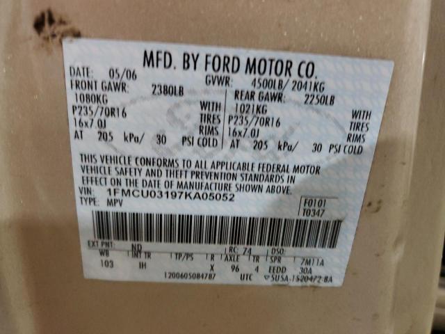 1FMCU03197KA05052 - 2007 FORD ESCAPE XLT TAN photo 13