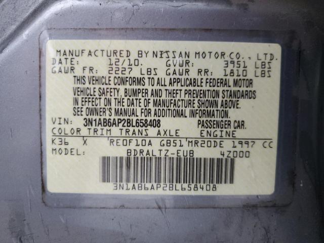 3N1AB6AP2BL658408 - 2011 NISSAN SENTRA 2.0 GRAY photo 12