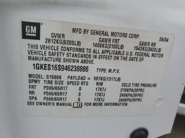 1GKES16S946238886 - 2004 GMC ENVOY XL WHITE photo 14