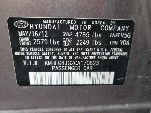 KMHFG4JG2CA170623 - 2012 HYUNDAI AZERA GLS GRAY photo 12