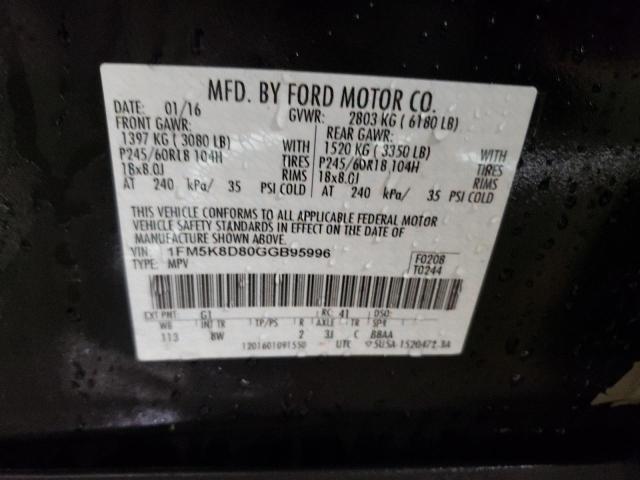 1FM5K8D80GGB95996 - 2016 FORD EXPLORER XLT BLACK photo 12