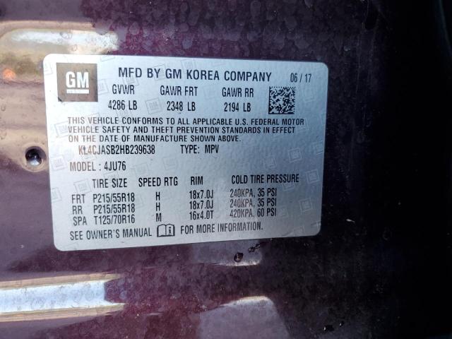 KL4CJASB2HB239638 - 2017 BUICK ENCORE PREFERRED BURGUNDY photo 14