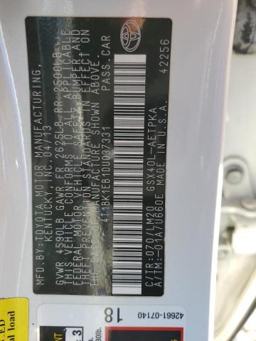 4T1BK1EB1DU037331 - 2013 TOYOTA AVALON BASE 白色 照片 12