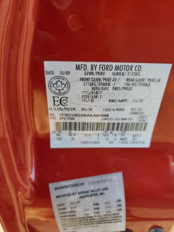 1FMCU9DG6AKA80998 - 2010 FORD ESCAPE XLT RED photo 12