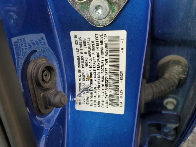 19XFC2F58GE212677 - 2016 HONDA CIVIC LX BLUE photo 13