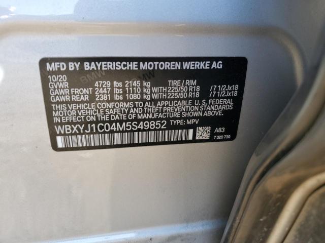 WBXYJ1C04M5S49852 - 2021 BMW X2 XDRIVE28I SILVER photo 12