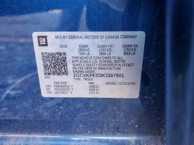 2GCVKPEC0K1167901 - 2019 CHEVROLET SILVERADO K1500 LT BLUE photo 12