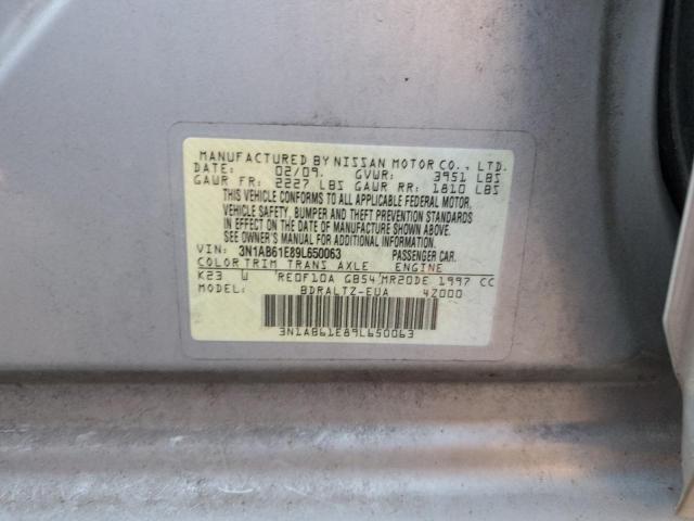 3N1AB61E89L650063 - 2009 NISSAN SENTRA 2.0 SILVER photo 13