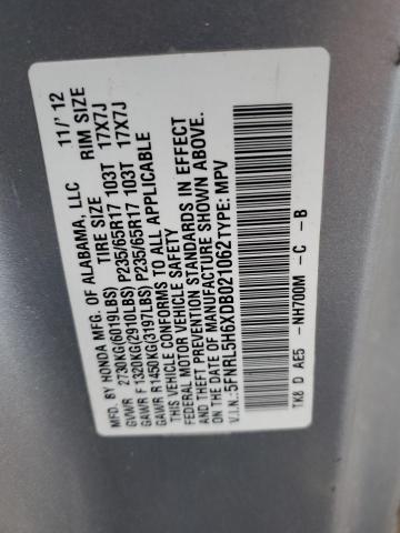 5FNRL5H6XDB021062 - 2013 HONDA ODYSSEY EXL SILVER photo 13