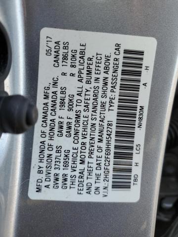 2HGFC2F69HH542781 - 2017 HONDA CIVIC LX SILVER photo 12