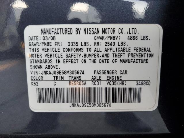 JNKAJ09E58M305674 - 2008 INFINITI EX35 BASE BLUE photo 13