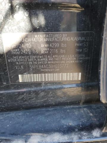 5NPEB4AC3BH023777 - 2011 HYUNDAI SONATA GLS BLACK photo 12