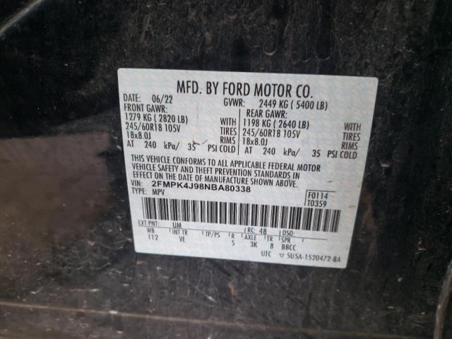 2FMPK4J98NBA80338 - 2022 FORD EDGE SEL GRAY photo 12