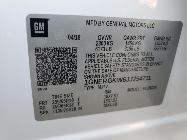 1GNERGKW6JJ254711 - 2018 CHEVROLET TRAVERSE LT Ağ foto 14