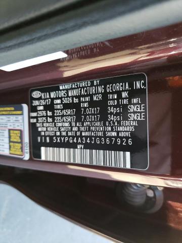 5XYPG4A34JG367926 - 2018 KIA SORENTO LX BURGUNDY photo 13