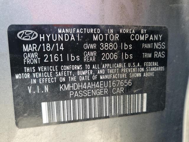 KMHDH4AH4EU167656 - 2014 HYUNDAI ELANTRA SE GRAY photo 12