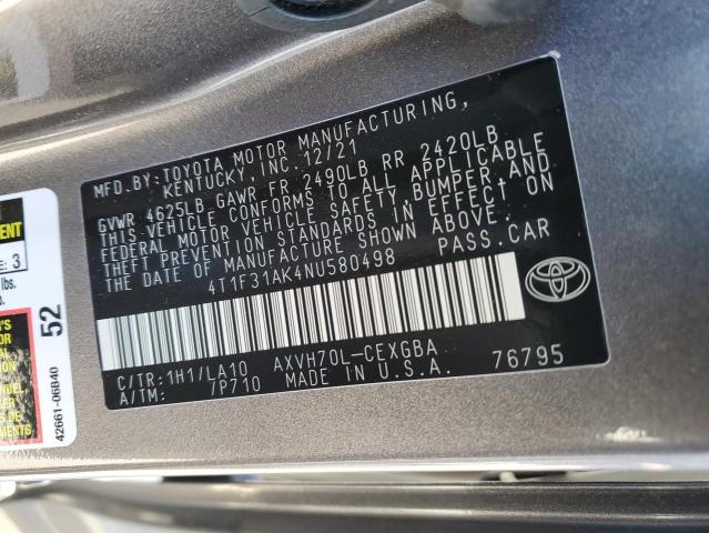 4T1F31AK4NU580498 - 2022 TOYOTA CAMRY XLE GRAY photo 13