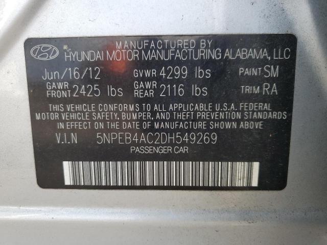 5NPEB4AC2DH549269 - 2013 HYUNDAI SONATA GLS SILVER photo 12