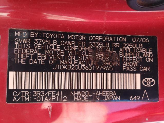 JTDKB20U363197965 - 2006 TOYOTA PRIUS RED photo 12