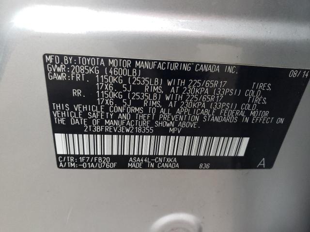 2T3BFREV3EW218355 - 2014 TOYOTA RAV4 LE SILVER photo 12