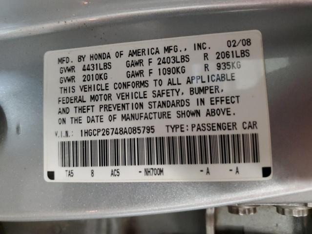 1HGCP26748A085795 - 2008 HONDA ACCORD EX SILVER photo 13