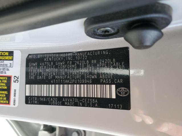 4T1T11AK2PU109946 - 2023 TOYOTA CAMRY SE NIGHT SHADE WHITE photo 12