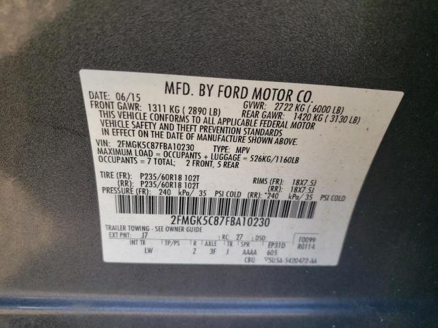 2FMGK5C87FBA10230 - 2015 FORD FLEX SEL GRAY photo 13