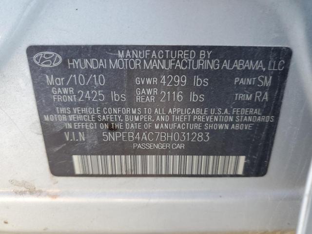 5NPEB4AC7BH031283 - 2011 HYUNDAI SONATA GLS SILVER photo 12