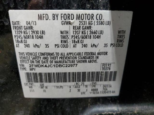 2FMDK4JC1DBC22977 - 2013 FORD EDGE SEL BLACK photo 13