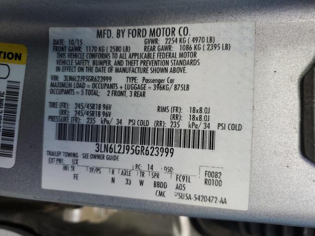 3LN6L2J95GR623999 - 2016 LINCOLN MKZ SILVER photo 12