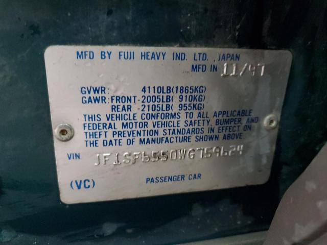 JF1SF6550WG759624 - 1998 SUBARU FORESTER S GREEN photo 12